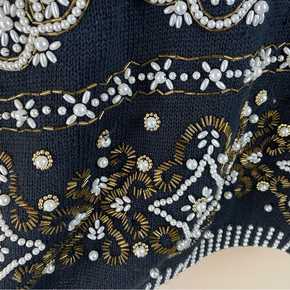 Vintage 80s oversized Margules Black pearl bead embellished tunic sweater large - Picture 9 of 12